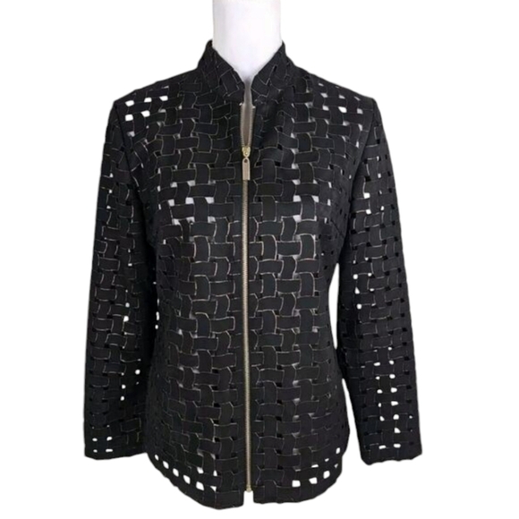 T & WDesigbs ~Woman Size M~ Black/Gold Lightweight Dressy Jacket Zip-Up Front. - Picture 1 of 10